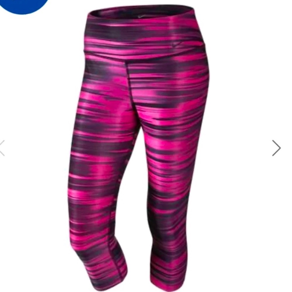 Nike Dri-Fit Womens  Legend Leggings Pink Black Striped Capri Size Small